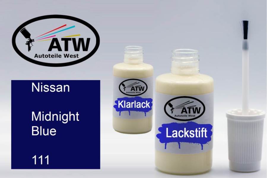 Nissan, Midnight Blue, 111: 20ml Lackstift + 20ml Klarlack - Set, von ATW Autoteile West.